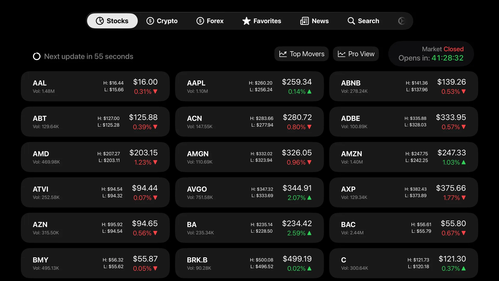 Market TV Pro Plan - Additional Layouts & Card Styles: Switch between grid and list views with enhanced Pro card designs on Apple TV