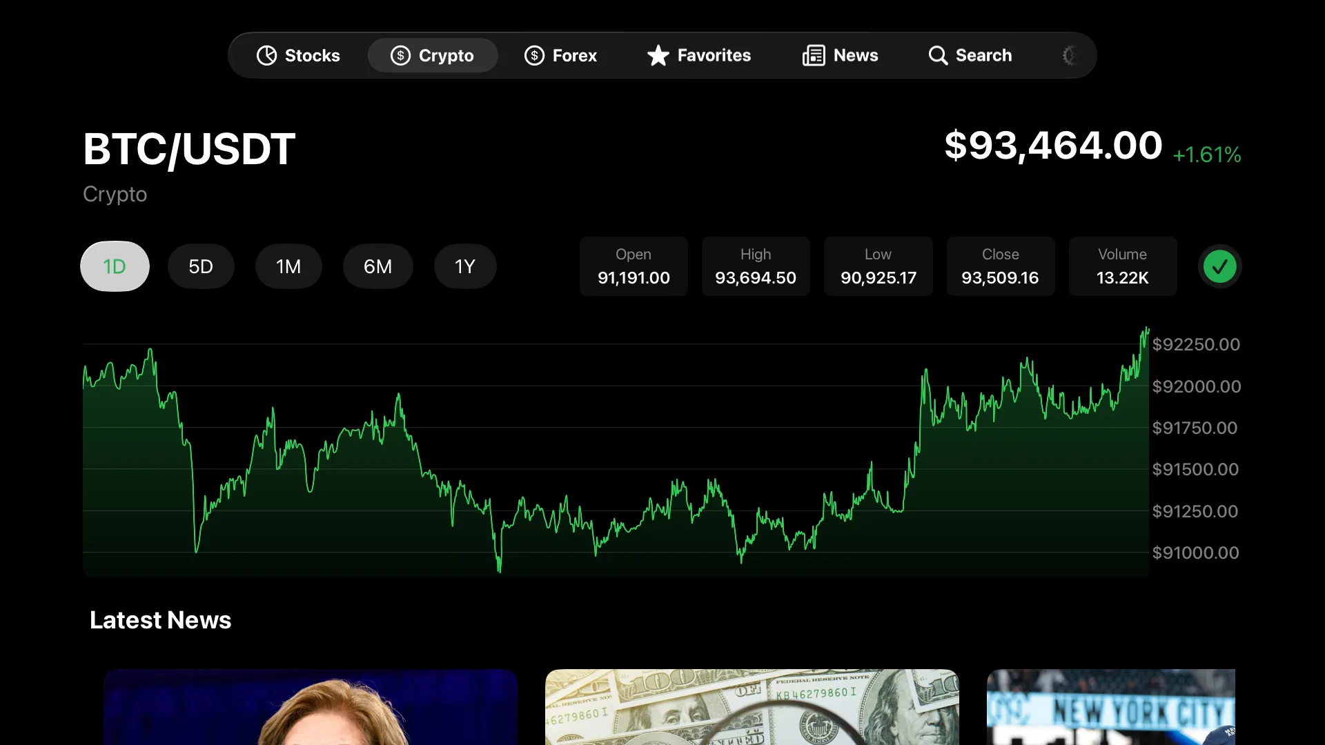 Market TV news section showing financial news headlines, a price chart and market context on Apple TV